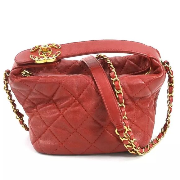 CHANEL Matelasse CC Logo Crossbody Shoulder Bag Red/Gold Leather - Picture 1 of 14